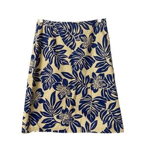 Vintage Talbots navy blue tan Hawaiian tropical palm leaf print sequins skirt 4
